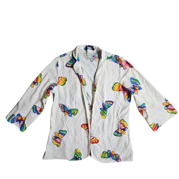 Harlow Jackets & Blazers - Vintage Harlow‎ Rainbow Butterfly Print Open Front Blazer Jacket L Resort Beach